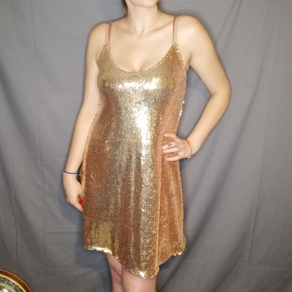 Missguided rose gold sequined slip dress - Picture 1 of 2